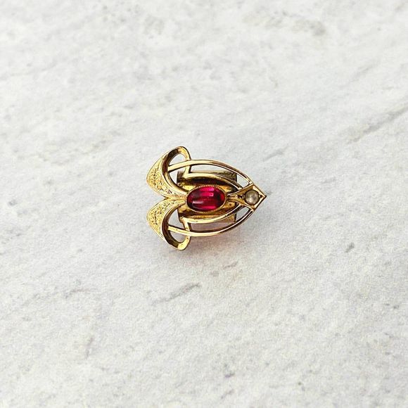 Antique Art Nouveau Garnet Gold Large Slide Pendant Seed Pearl - Picture 2 of 7